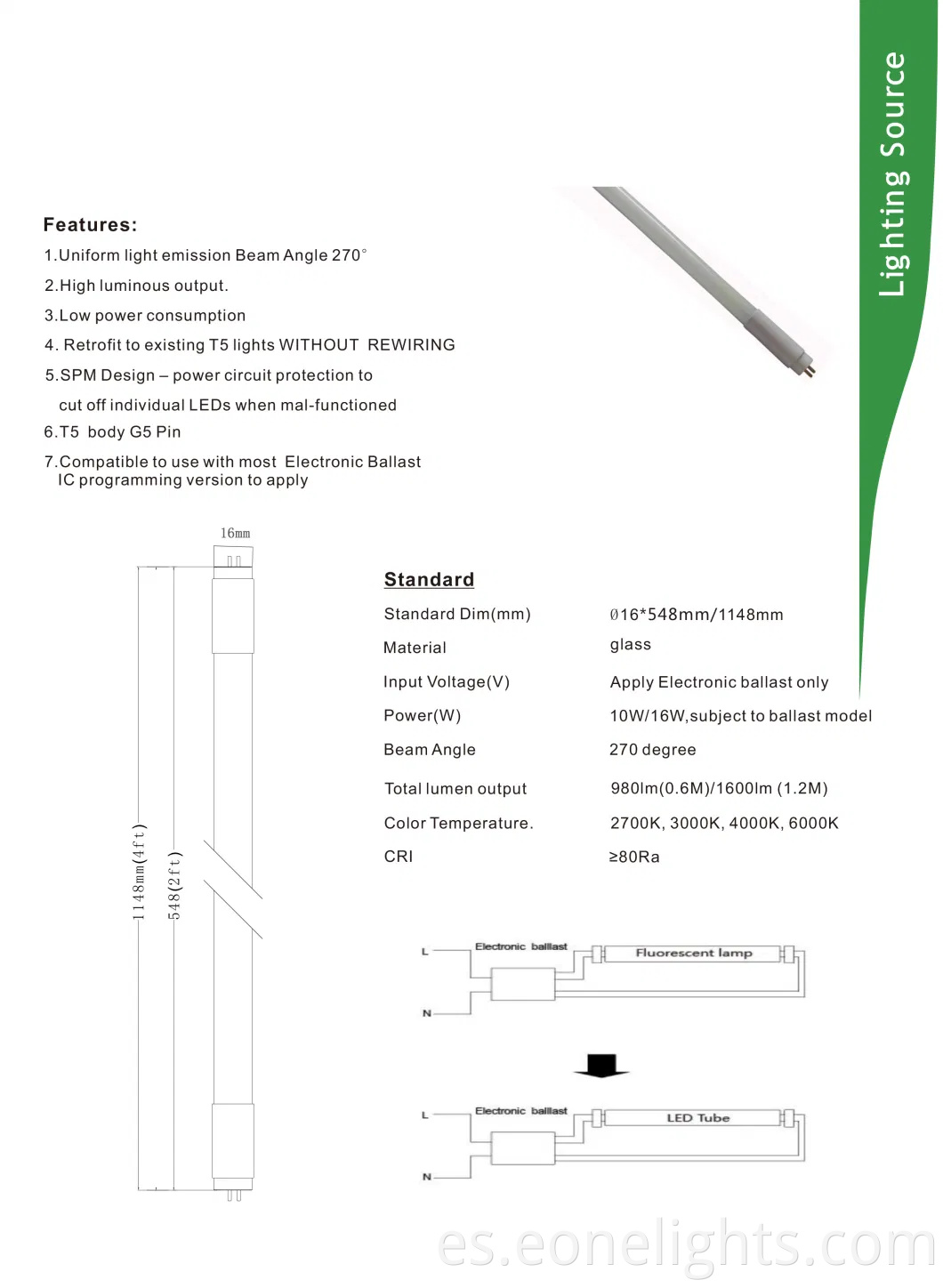 Luces de tubo LED T5 1500 mm 5ft 49W Tubo fluorescente LED de 240V 240V